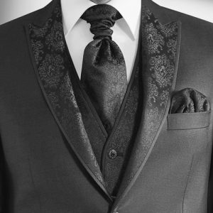plastron męski czarny w komplecie z kamizelką i marynarką